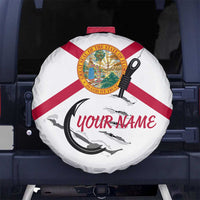 Flag Florida Fishing Spare Tire Cover Fish Hook Rip Detail and Custom Name Red Accent Design - Wonder Print Shop