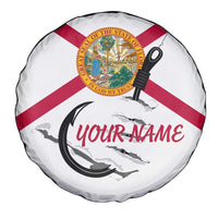 Flag Florida Fishing Spare Tire Cover Fish Hook Rip Detail and Custom Name Red Accent Design - Wonder Print Shop