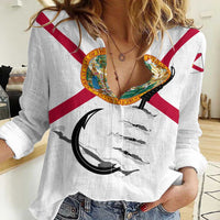 Flag Florida Fishing Women Casual Shirt Fish Hook Rip Detail and Custom Name Red Accent Design - Wonder Print Shop