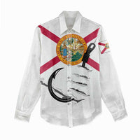 Flag Florida Fishing Women Casual Shirt Fish Hook Rip Detail and Custom Name Red Accent Design - Wonder Print Shop