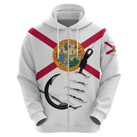 Flag Florida Fishing Zip Hoodie Fish Hook Rip Detail and Custom Name Red Accent Design - Wonder Print Shop