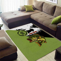 Largemouth Bass Fishing Area Rug Fish On Text and Boat Scene in Green and Black Custom Design - Wonder Print Shop