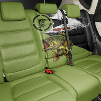 Largemouth Bass Fishing Back Car Seat Cover Fish On Text and Boat Scene in Green and Black Custom Design - Wonder Print Shop