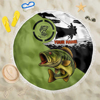 Largemouth Bass Fishing Beach Blanket Fish On Text and Boat Scene in Green and Black Custom Design - Wonder Print Shop