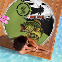 Largemouth Bass Fishing Beach Blanket Fish On Text and Boat Scene in Green and Black Custom Design - Wonder Print Shop