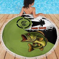 Largemouth Bass Fishing Beach Blanket Fish On Text and Boat Scene in Green and Black Custom Design - Wonder Print Shop