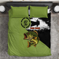 Largemouth Bass Fishing Bedding Set Fish On Text and Boat Scene in Green and Black Custom Design - Wonder Print Shop
