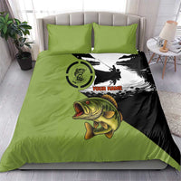 Largemouth Bass Fishing Bedding Set Fish On Text and Boat Scene in Green and Black Custom Design - Wonder Print Shop