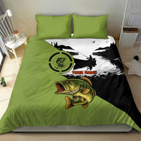 Largemouth Bass Fishing Bedding Set Fish On Text and Boat Scene in Green and Black Custom Design - Wonder Print Shop
