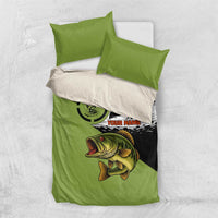 Largemouth Bass Fishing Bedding Set Fish On Text and Boat Scene in Green and Black Custom Design - Wonder Print Shop