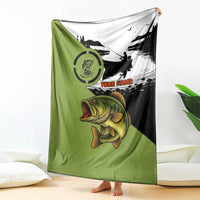 Largemouth Bass Fishing Blanket Fish On Text and Boat Scene in Green and Black Custom Design - Wonder Print Shop