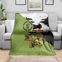 Largemouth Bass Fishing Blanket Fish On Text and Boat Scene in Green and Black Custom Design - Wonder Print Shop