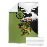Largemouth Bass Fishing Blanket Fish On Text and Boat Scene in Green and Black Custom Design - Wonder Print Shop