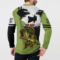 Largemouth Bass Fishing Button Sweatshirt Fish On Text and Boat Scene in Green and Black Custom Design - Wonder Print Shop