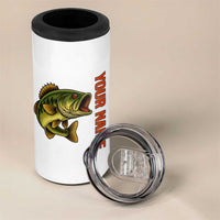 Largemouth Bass Fishing 4 in 1 Can Cooler Tumbler Fish On Text and Boat Scene in Green and Black Custom Design - Wonder Print Shop