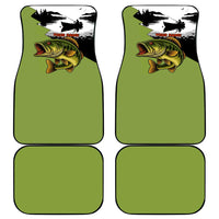 Largemouth Bass Fishing Car Mats Fish On Text and Boat Scene in Green and Black Custom Design - Wonder Print Shop