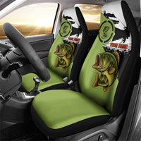 Largemouth Bass Fishing Car Seat Cover Fish On Text and Boat Scene in Green and Black Custom Design - Wonder Print Shop