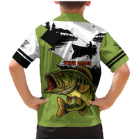 Largemouth Bass Fishing Family Matching Mermaid Dress and Hawaiian Shirt Fish On Text and Boat Scene in Green and Black Custom Design - Wonder Print Shop