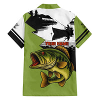 Largemouth Bass Fishing Family Matching Off The Shoulder Long Sleeve Dress and Hawaiian Shirt Fish On Text and Boat Scene in Green and Black Custom Design - Wonder Print Shop