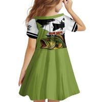 Largemouth Bass Fishing Family Matching Off Shoulder Maxi Dress and Hawaiian Shirt Fish On Text and Boat Scene in Green and Black Custom Design - Wonder Print Shop