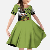 Largemouth Bass Fishing Family Matching Short Sleeve Bodycon Dress and Hawaiian Shirt Fish On Text and Boat Scene in Green and Black Custom Design - Wonder Print Shop