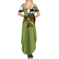 Largemouth Bass Fishing Family Matching Summer Maxi Dress and Hawaiian Shirt Fish On Text and Boat Scene in Green and Black Custom Design - Wonder Print Shop