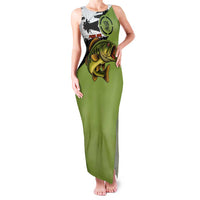 Largemouth Bass Fishing Family Matching Tank Maxi Dress and Hawaiian Shirt Fish On Text and Boat Scene in Green and Black Custom Design - Wonder Print Shop