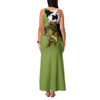 Largemouth Bass Fishing Family Matching Tank Maxi Dress and Hawaiian Shirt Fish On Text and Boat Scene in Green and Black Custom Design - Wonder Print Shop