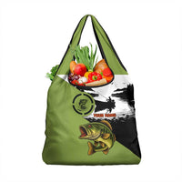 Largemouth Bass Fishing Grocery Bag Fish On Text and Boat Scene in Green and Black Custom Design - Wonder Print Shop