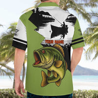 Largemouth Bass Fishing Hawaiian Shirt Fish On Text and Boat Scene in Green and Black Custom Design - Wonder Print Shop