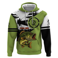 Largemouth Bass Fishing Hoodie Fish On Text and Boat Scene in Green and Black Custom Design - Wonder Print Shop