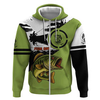 Largemouth Bass Fishing Hoodie Fish On Text and Boat Scene in Green and Black Custom Design - Wonder Print Shop