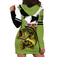 Largemouth Bass Fishing Hoodie Dress Fish On Text and Boat Scene in Green and Black Custom Design - Wonder Print Shop