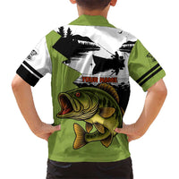 Largemouth Bass Fishing Kid Hawaiian Shirt Fish On Text and Boat Scene in Green and Black Custom Design - Wonder Print Shop