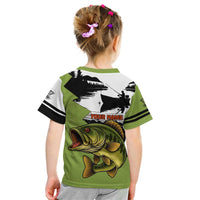Largemouth Bass Fishing Kid T Shirt Fish On Text and Boat Scene in Green and Black Custom Design - Wonder Print Shop