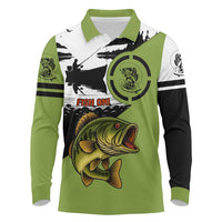 Largemouth Bass Fishing Long Sleeve Polo Shirt Fish On Text and Boat Scene in Green and Black Custom Design - Wonder Print Shop