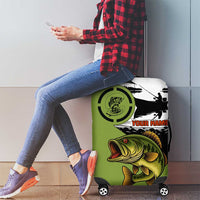Largemouth Bass Fishing Luggage Cover Fish On Text and Boat Scene in Green and Black Custom Design - Wonder Print Shop