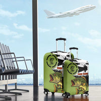 Largemouth Bass Fishing Luggage Cover Fish On Text and Boat Scene in Green and Black Custom Design - Wonder Print Shop