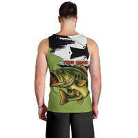 Largemouth Bass Fishing Men Tank Top Fish On Text and Boat Scene in Green and Black Custom Design - Wonder Print Shop