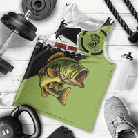 Largemouth Bass Fishing Men Tank Top Fish On Text and Boat Scene in Green and Black Custom Design - Wonder Print Shop