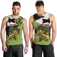 Largemouth Bass Fishing Men Tank Top Fish On Text and Boat Scene in Green and Black Custom Design - Wonder Print Shop