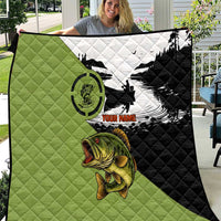Largemouth Bass Fishing Quilt Fish On Text and Boat Scene in Green and Black Custom Design - Wonder Print Shop