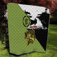 Largemouth Bass Fishing Quilt Fish On Text and Boat Scene in Green and Black Custom Design - Wonder Print Shop