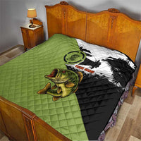 Largemouth Bass Fishing Quilt Fish On Text and Boat Scene in Green and Black Custom Design - Wonder Print Shop