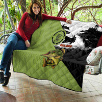 Largemouth Bass Fishing Quilt Fish On Text and Boat Scene in Green and Black Custom Design - Wonder Print Shop