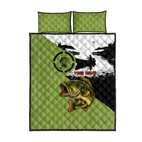 Largemouth Bass Fishing Quilt Bed Set Fish On Text and Boat Scene in Green and Black Custom Design - Wonder Print Shop