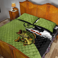 Largemouth Bass Fishing Quilt Bed Set Fish On Text and Boat Scene in Green and Black Custom Design - Wonder Print Shop