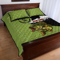 Largemouth Bass Fishing Quilt Bed Set Fish On Text and Boat Scene in Green and Black Custom Design - Wonder Print Shop
