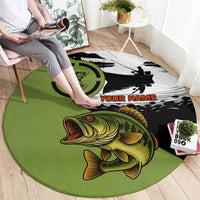 Largemouth Bass Fishing Round Carpet Fish On Text and Boat Scene in Green and Black Custom Design - Wonder Print Shop