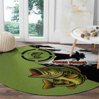 Largemouth Bass Fishing Round Carpet Fish On Text and Boat Scene in Green and Black Custom Design - Wonder Print Shop